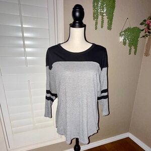 Score This Sporty PINK Varsity Long-Sleeve Tee W L Cozy Gray & Black Vibes!